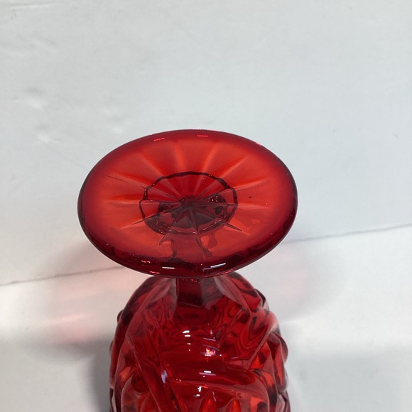 Rare Double Ring Ruby water Goblet Glass By LG Wright Vintage MCM 5” - Picture 5 of 8
